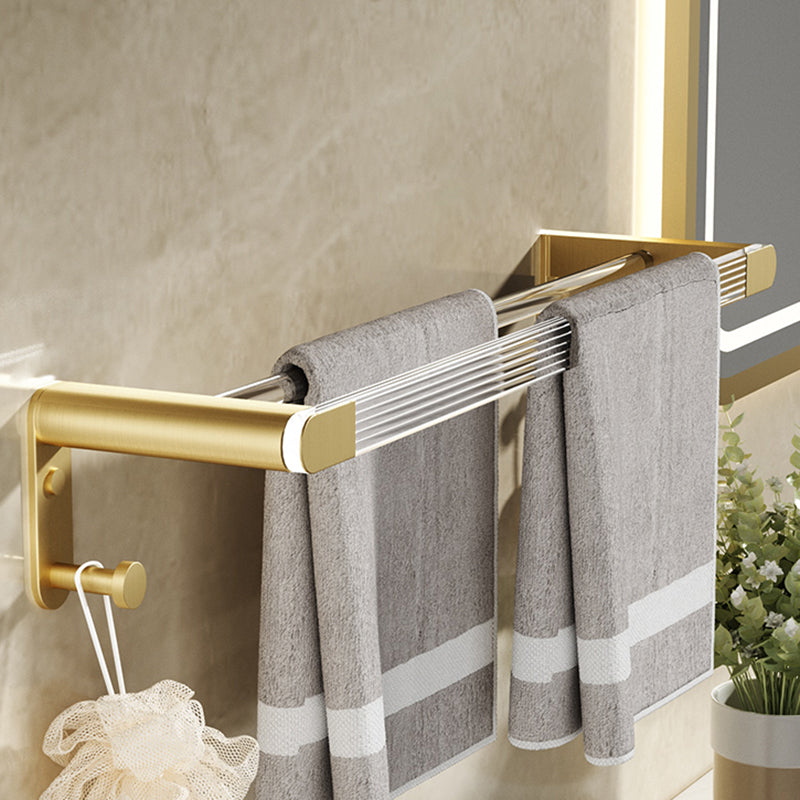 Modern Bathroom Accessory Set in Gold Metal and Acrylic Bath Hardware Set Towel Bar (Double Rods) Clearhalo 'Bathroom Hardware Sets' 'Bathroom Hardware' 'Bathroom Remodel & Bathroom Fixtures' 'bathroom_hardware_sets' 'Home Improvement' 'home_improvement' 'home_improvement_bathroom_hardware_sets' 7116287