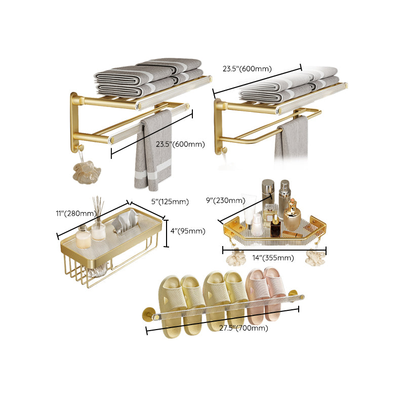 Modern Bathroom Accessory Set in Gold Metal and Acrylic Bath Hardware Set Clearhalo 'Bathroom Hardware Sets' 'Bathroom Hardware' 'Bathroom Remodel & Bathroom Fixtures' 'bathroom_hardware_sets' 'Home Improvement' 'home_improvement' 'home_improvement_bathroom_hardware_sets' 7116316