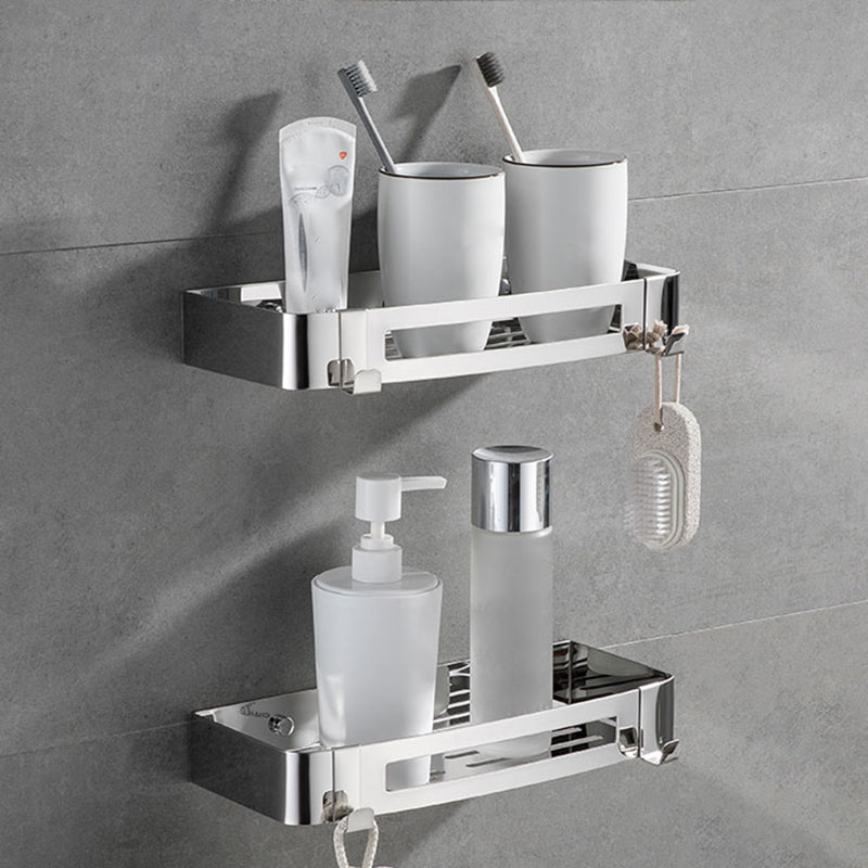 Modern Bathroom Accessories Hardware Set Silver Bathroom Hardware Set 2-Piece Set (Square Bath Shelf) Clearhalo 'Bathroom Hardware Sets' 'Bathroom Hardware' 'Bathroom Remodel & Bathroom Fixtures' 'bathroom_hardware_sets' 'Home Improvement' 'home_improvement' 'home_improvement_bathroom_hardware_sets' 7116326