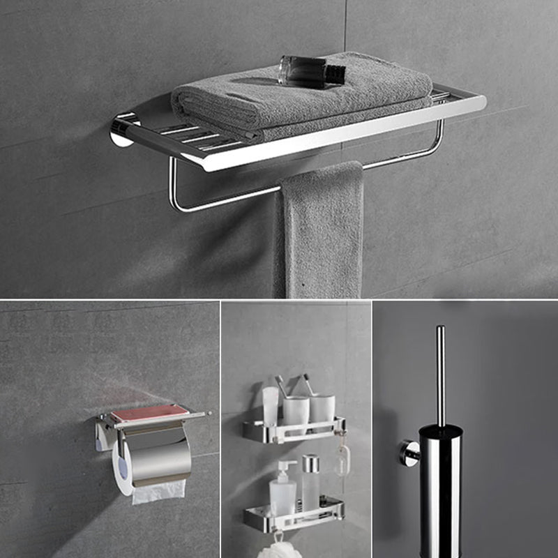 Modern Bathroom Accessories Hardware Set Silver Bathroom Hardware Set 5-Piece Set (Square Bath Shelf) Clearhalo 'Bathroom Hardware Sets' 'Bathroom Hardware' 'Bathroom Remodel & Bathroom Fixtures' 'bathroom_hardware_sets' 'Home Improvement' 'home_improvement' 'home_improvement_bathroom_hardware_sets' 7116332