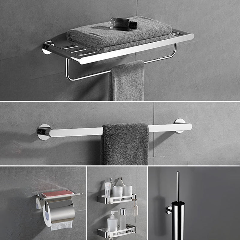 Modern Bathroom Accessories Hardware Set Silver Bathroom Hardware Set Single Pole 5-Piece Set (Towel Holder) Clearhalo 'Bathroom Hardware Sets' 'Bathroom Hardware' 'Bathroom Remodel & Bathroom Fixtures' 'bathroom_hardware_sets' 'Home Improvement' 'home_improvement' 'home_improvement_bathroom_hardware_sets' 7116338