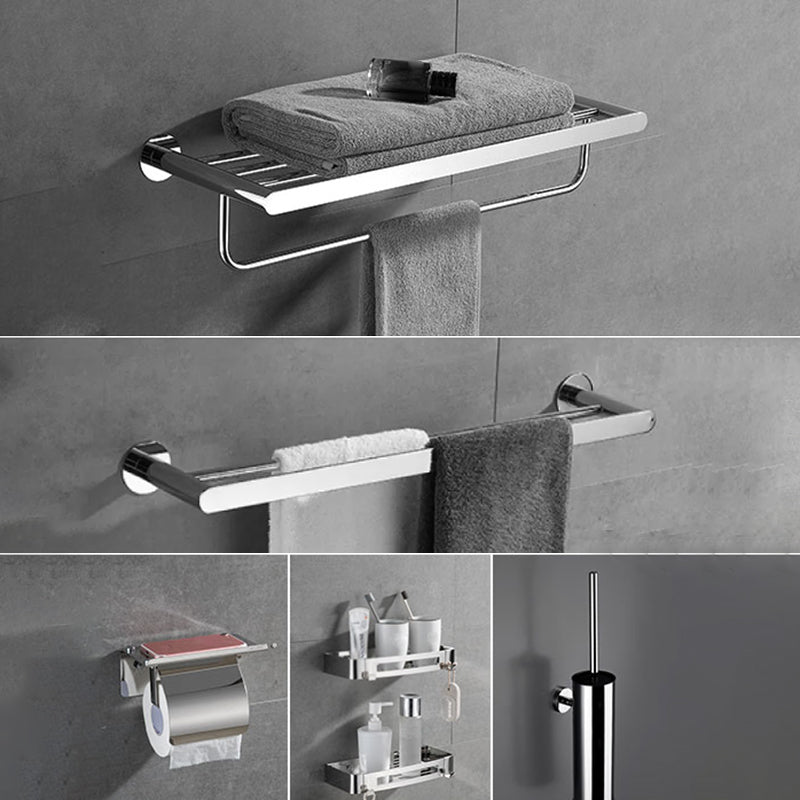 Modern Bathroom Accessories Hardware Set Silver Bathroom Hardware Set Double Rods 5-Piece Set (Towel Holder) Clearhalo 'Bathroom Hardware Sets' 'Bathroom Hardware' 'Bathroom Remodel & Bathroom Fixtures' 'bathroom_hardware_sets' 'Home Improvement' 'home_improvement' 'home_improvement_bathroom_hardware_sets' 7116339