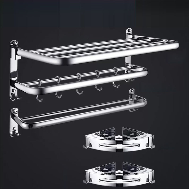 Contemporary Bathroom Accessories Hardware Set in Silver with Towel Bar Silver 4-Piece Set (Towel Bar) Clearhalo 'Bathroom Hardware Sets' 'Bathroom Hardware' 'Bathroom Remodel & Bathroom Fixtures' 'bathroom_hardware_sets' 'Home Improvement' 'home_improvement' 'home_improvement_bathroom_hardware_sets' 7116366