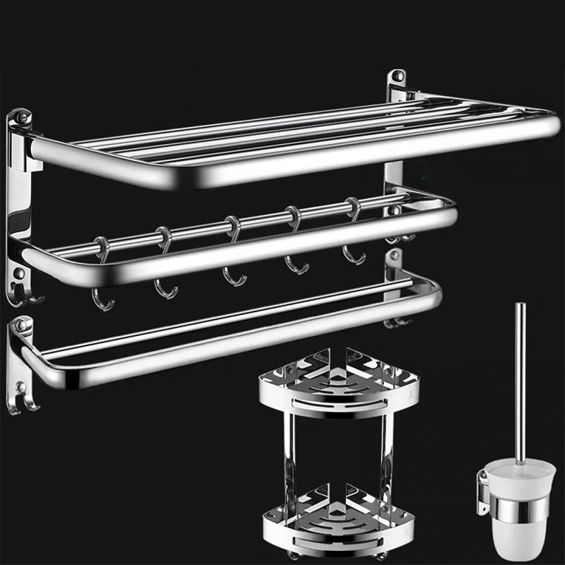 Contemporary Bathroom Accessories Hardware Set in Silver with Towel Bar Silver 4-Piece Set (Triangular Bath Shelf) Clearhalo 'Bathroom Hardware Sets' 'Bathroom Hardware' 'Bathroom Remodel & Bathroom Fixtures' 'bathroom_hardware_sets' 'Home Improvement' 'home_improvement' 'home_improvement_bathroom_hardware_sets' 7116367