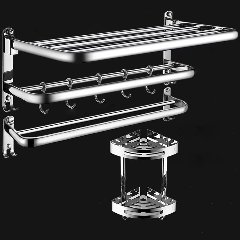 Contemporary Bathroom Accessories Hardware Set in Silver with Towel Bar Silver 3-Piece Set (Towel Bar) Clearhalo 'Bathroom Hardware Sets' 'Bathroom Hardware' 'Bathroom Remodel & Bathroom Fixtures' 'bathroom_hardware_sets' 'Home Improvement' 'home_improvement' 'home_improvement_bathroom_hardware_sets' 7116384