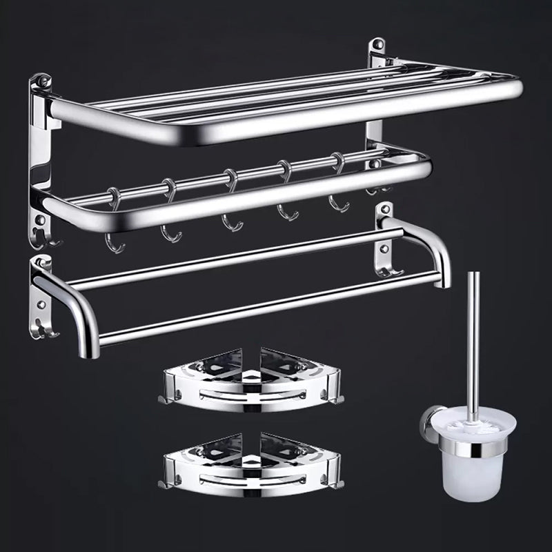 Contemporary Bathroom Accessories Hardware Set in Silver with Towel Bar Silver 5-Piece Set (Towel Bar) Clearhalo 'Bathroom Hardware Sets' 'Bathroom Hardware' 'Bathroom Remodel & Bathroom Fixtures' 'bathroom_hardware_sets' 'Home Improvement' 'home_improvement' 'home_improvement_bathroom_hardware_sets' 7116385