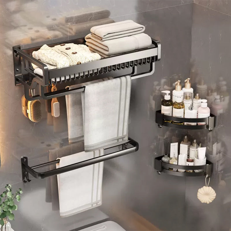 Modern Bathroom Accessories Hardware Set Bath Shelf Accessories Hardware Set Black 4-Piece Set Clearhalo 'Bathroom Hardware Sets' 'Bathroom Hardware' 'Bathroom Remodel & Bathroom Fixtures' 'bathroom_hardware_sets' 'Home Improvement' 'home_improvement' 'home_improvement_bathroom_hardware_sets' 7116431