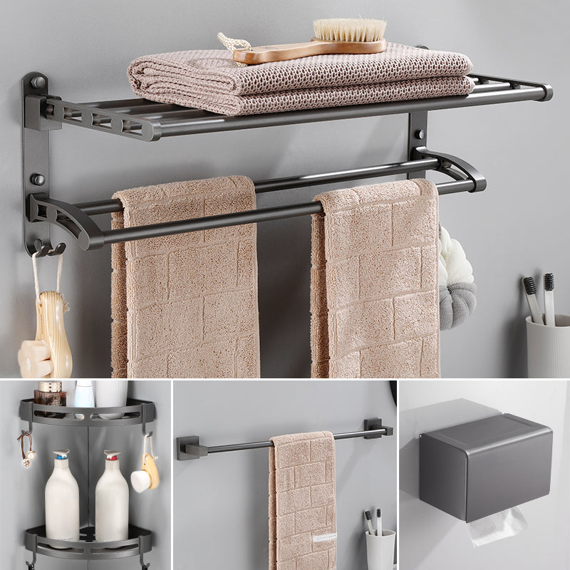 Modern Bathroom Accessories Hardware Set Grey Bathroom Hardware Set Single Bar 5-Piece Set (Towel Bar) Clearhalo 'Bathroom Hardware Sets' 'Bathroom Hardware' 'Bathroom Remodel & Bathroom Fixtures' 'bathroom_hardware_sets' 'Home Improvement' 'home_improvement' 'home_improvement_bathroom_hardware_sets' 7116487