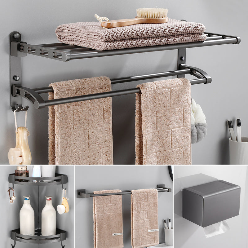 Modern Bathroom Accessories Hardware Set Grey Bathroom Hardware Set Double Bars 5-Piece Set (Towel Bar) Clearhalo 'Bathroom Hardware Sets' 'Bathroom Hardware' 'Bathroom Remodel & Bathroom Fixtures' 'bathroom_hardware_sets' 'Home Improvement' 'home_improvement' 'home_improvement_bathroom_hardware_sets' 7116488