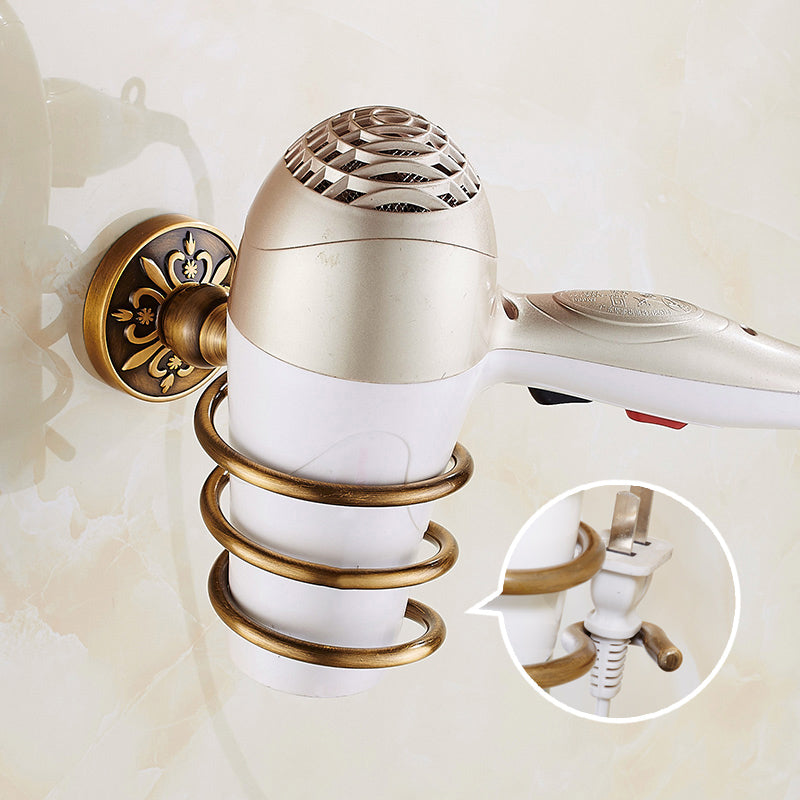 Traditional Bathroom Accessories Hardware Set Brass Bathroom Hardware Hair Dryer Holder Clearhalo 'Bathroom Hardware Sets' 'Bathroom Hardware' 'Bathroom Remodel & Bathroom Fixtures' 'bathroom_hardware_sets' 'Home Improvement' 'home_improvement' 'home_improvement_bathroom_hardware_sets' 7116509