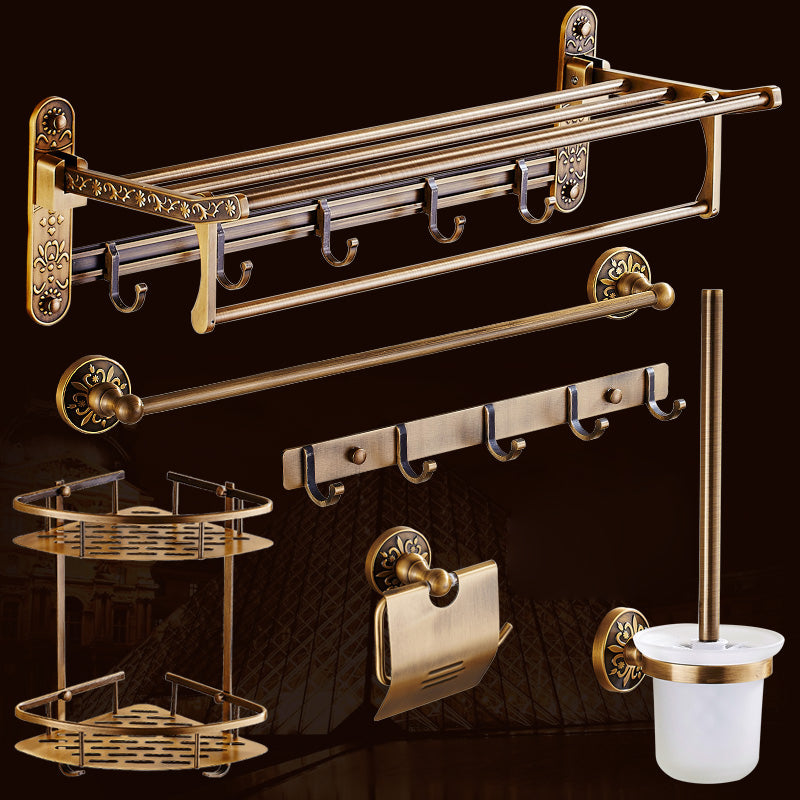 Traditional Bathroom Accessories Hardware Set Brass Bathroom Hardware Single Bar 6-Piece Set Clearhalo 'Bathroom Hardware Sets' 'Bathroom Hardware' 'Bathroom Remodel & Bathroom Fixtures' 'bathroom_hardware_sets' 'Home Improvement' 'home_improvement' 'home_improvement_bathroom_hardware_sets' 7116520