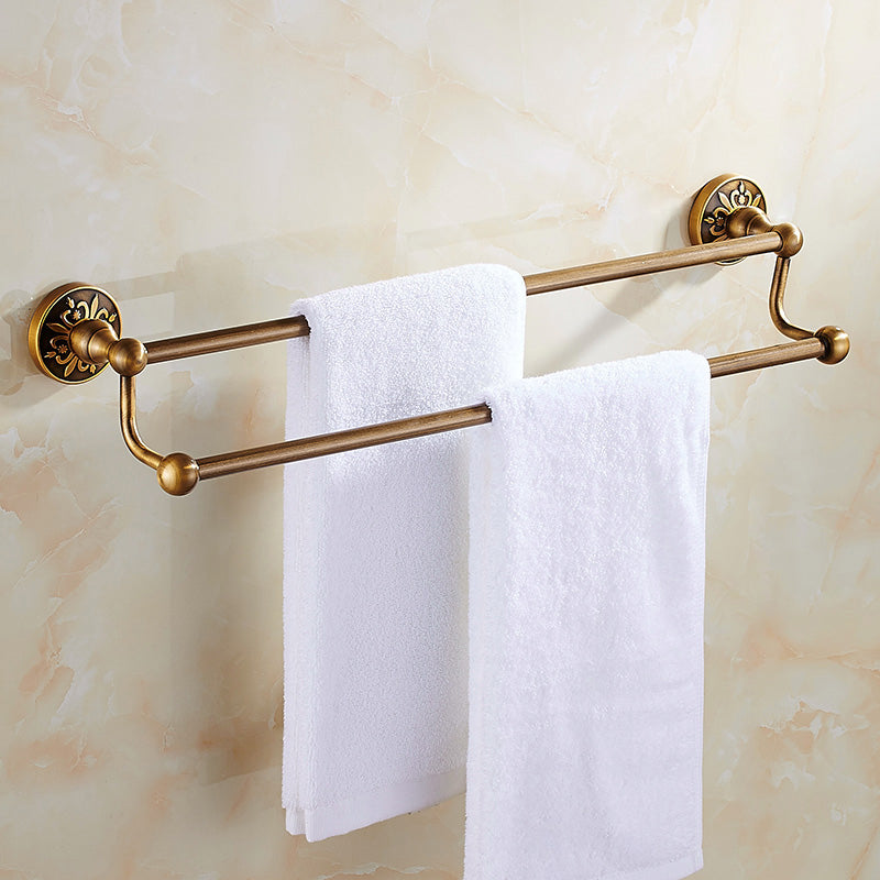 Traditional Bathroom Accessories Hardware Set Brass Bathroom Hardware Double Bars Towel Bar Clearhalo 'Bathroom Hardware Sets' 'Bathroom Hardware' 'Bathroom Remodel & Bathroom Fixtures' 'bathroom_hardware_sets' 'Home Improvement' 'home_improvement' 'home_improvement_bathroom_hardware_sets' 7116527