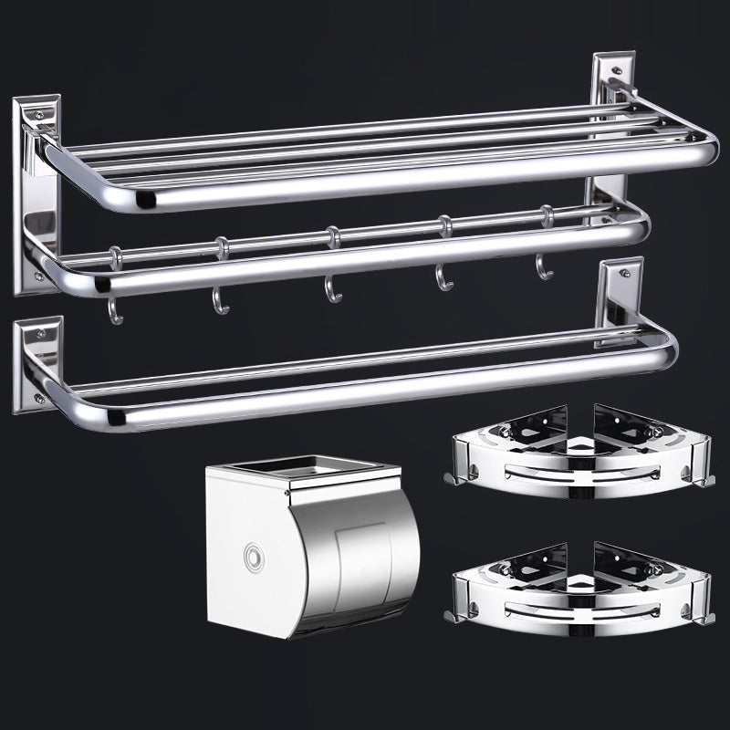 Silver Contemporary Bathroom Accessory As Individual Or As a Set Silver 5-Piece Set (Towel Bar) Clearhalo 'Bathroom Hardware Sets' 'Bathroom Hardware' 'Bathroom Remodel & Bathroom Fixtures' 'bathroom_hardware_sets' 'Home Improvement' 'home_improvement' 'home_improvement_bathroom_hardware_sets' 7116557