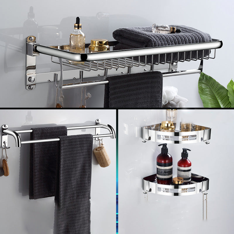 Modern Bathroom Accessories Hardware Set Silver Bathroom Hardware Mesh Basket 4-Piece Set (Towel Bar) Clearhalo 'Bathroom Hardware Sets' 'Bathroom Hardware' 'Bathroom Remodel & Bathroom Fixtures' 'bathroom_hardware_sets' 'Home Improvement' 'home_improvement' 'home_improvement_bathroom_hardware_sets' 7116577