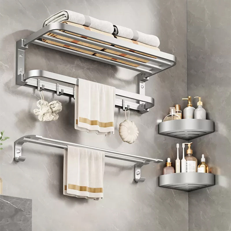 Modern Bathroom Accessories Hardware Set Silver Bathroom Accessories Hardware Set 4-Piece Set (Towel Bar) Clearhalo 'Bathroom Hardware Sets' 'Bathroom Hardware' 'Bathroom Remodel & Bathroom Fixtures' 'bathroom_hardware_sets' 'Home Improvement' 'home_improvement' 'home_improvement_bathroom_hardware_sets' 7116628