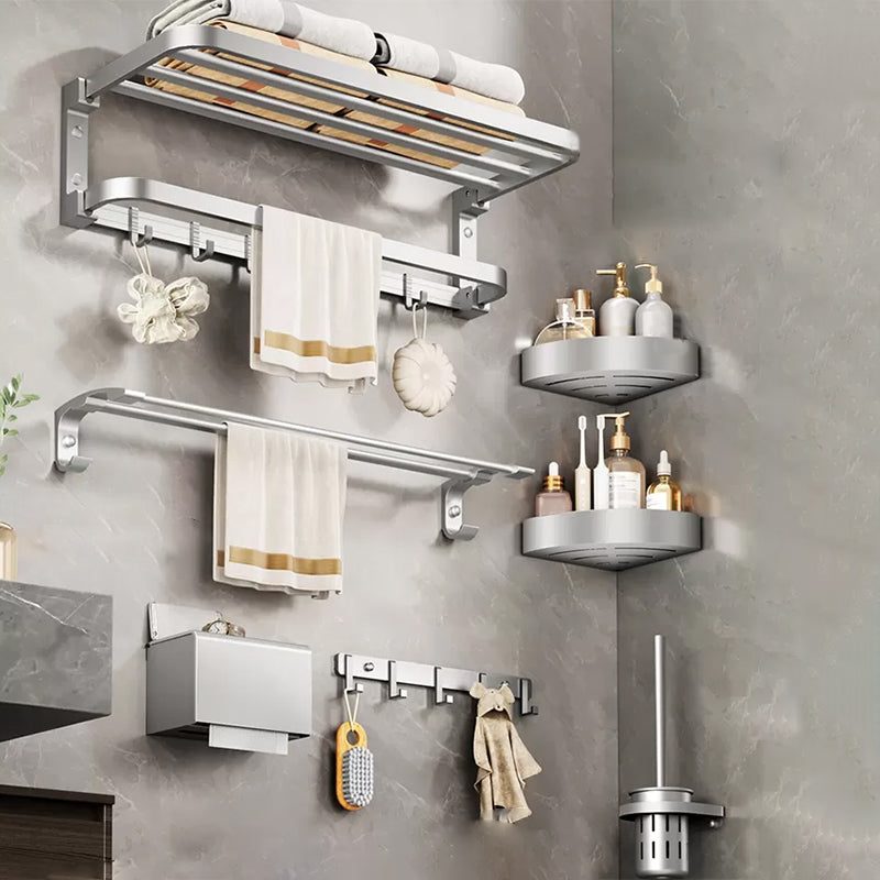 Modern Bathroom Accessories Hardware Set Silver Bathroom Accessories Hardware Set 7-Piece Set (Toilet Paper Holder) Clearhalo 'Bathroom Hardware Sets' 'Bathroom Hardware' 'Bathroom Remodel & Bathroom Fixtures' 'bathroom_hardware_sets' 'Home Improvement' 'home_improvement' 'home_improvement_bathroom_hardware_sets' 7116633