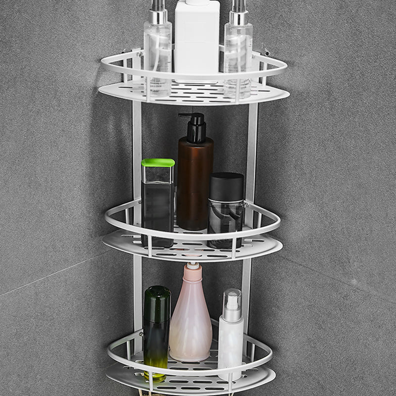 Contemporary Metal Bathroom Accessories Hardware Set with Bath Shelf Silver Three-Layer Triangle Bathroom Shelf Clearhalo 'Bathroom Hardware Sets' 'Bathroom Hardware' 'Bathroom Remodel & Bathroom Fixtures' 'bathroom_hardware_sets' 'Home Improvement' 'home_improvement' 'home_improvement_bathroom_hardware_sets' 7116677