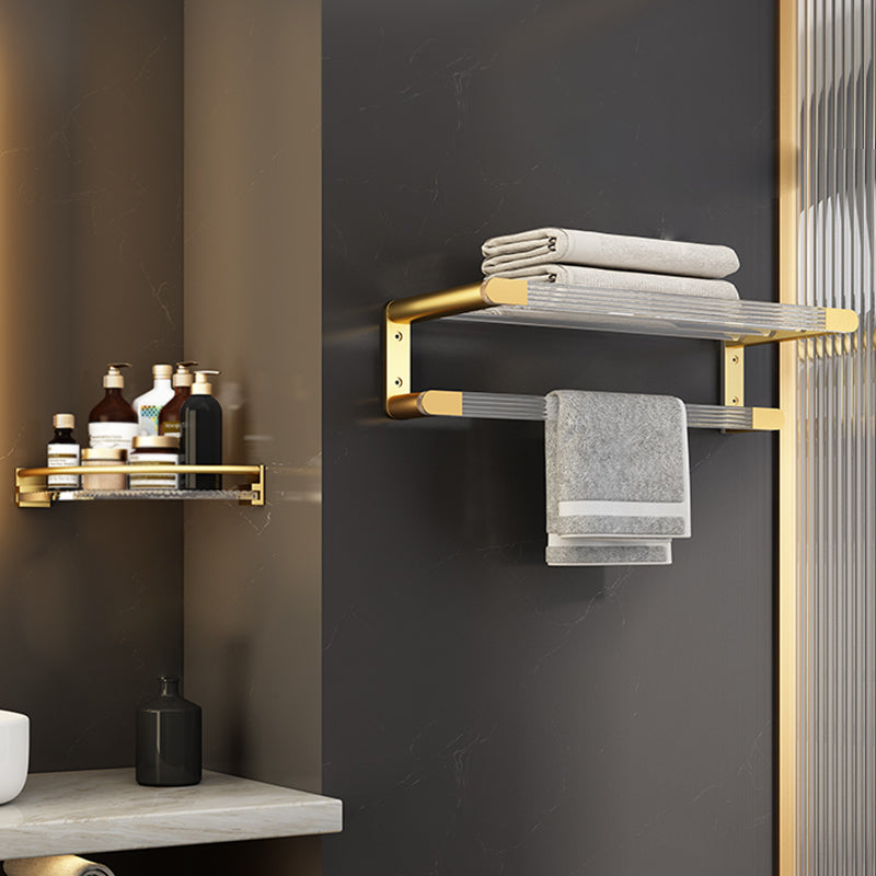 6 Piece Bathroom Accessory Set in Gold Metal Bath Hardware Set Towel Rack with Bath Shelf Clearhalo 'Bathroom Hardware Sets' 'Bathroom Hardware' 'Bathroom Remodel & Bathroom Fixtures' 'bathroom_hardware_sets' 'Home Improvement' 'home_improvement' 'home_improvement_bathroom_hardware_sets' 7116702