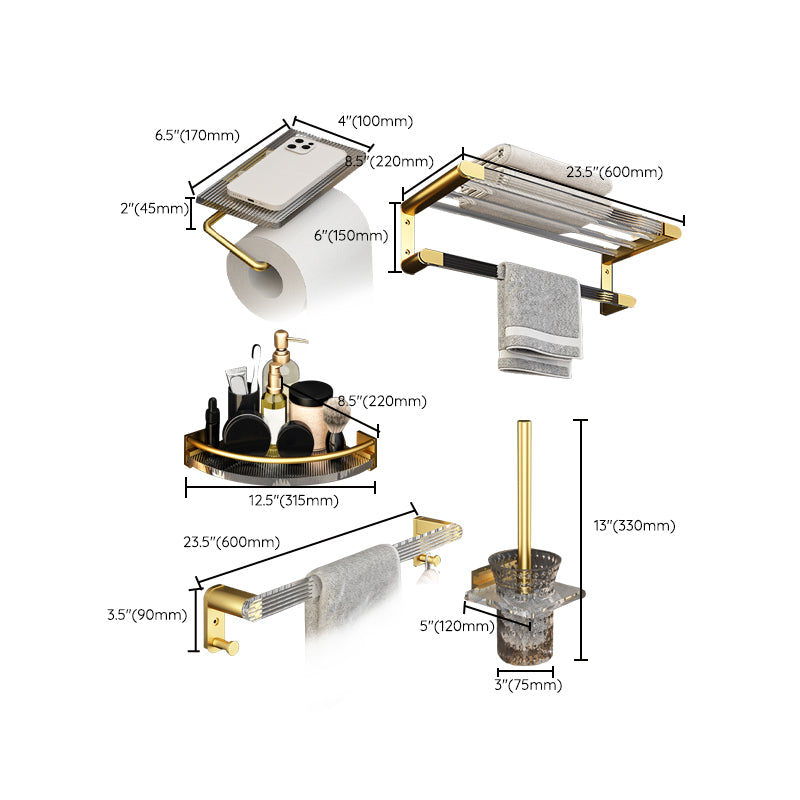 6 Piece Bathroom Accessory Set in Gold Metal Bath Hardware Set Clearhalo 'Bathroom Hardware Sets' 'Bathroom Hardware' 'Bathroom Remodel & Bathroom Fixtures' 'bathroom_hardware_sets' 'Home Improvement' 'home_improvement' 'home_improvement_bathroom_hardware_sets' 7116725