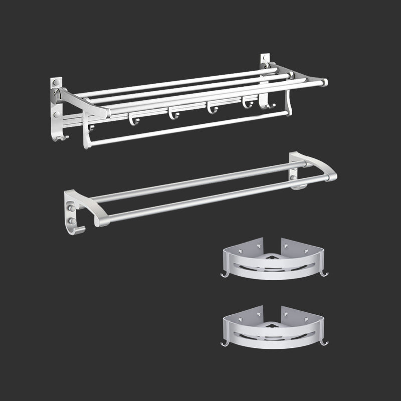 Modern Bathroom Accessories Hardware Set Silver Bathroom Accessory Kit 4-Piece Set (Towel Bar) Clearhalo 'Bathroom Hardware Sets' 'Bathroom Hardware' 'Bathroom Remodel & Bathroom Fixtures' 'bathroom_hardware_sets' 'Home Improvement' 'home_improvement' 'home_improvement_bathroom_hardware_sets' 7116798