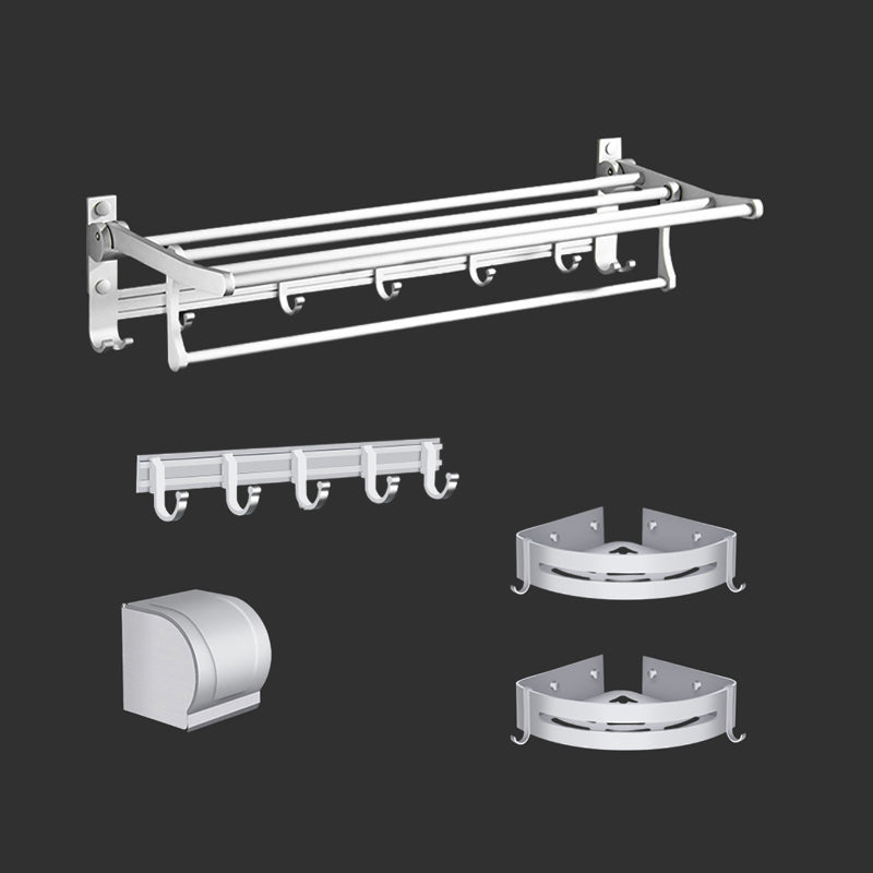 Modern Bathroom Accessories Hardware Set Silver Bathroom Accessory Kit 5-Piece Set (Row Hook) Clearhalo 'Bathroom Hardware Sets' 'Bathroom Hardware' 'Bathroom Remodel & Bathroom Fixtures' 'bathroom_hardware_sets' 'Home Improvement' 'home_improvement' 'home_improvement_bathroom_hardware_sets' 7116808