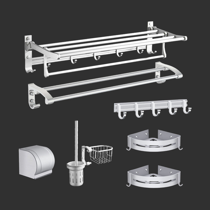 Modern Bathroom Accessories Hardware Set Silver Bathroom Accessory Kit 7-Piece Set (Toilet Paper Holder) Clearhalo 'Bathroom Hardware Sets' 'Bathroom Hardware' 'Bathroom Remodel & Bathroom Fixtures' 'bathroom_hardware_sets' 'Home Improvement' 'home_improvement' 'home_improvement_bathroom_hardware_sets' 7116811