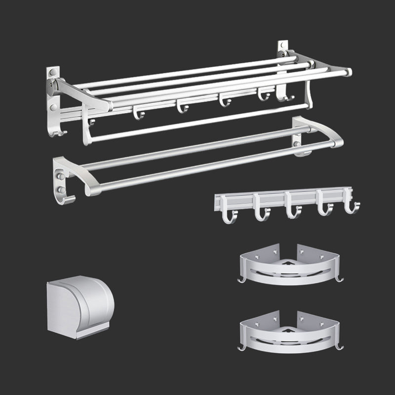 Modern Bathroom Accessories Hardware Set Silver Bathroom Accessory Kit 6-Piece Set (Towel Bar) Clearhalo 'Bathroom Hardware Sets' 'Bathroom Hardware' 'Bathroom Remodel & Bathroom Fixtures' 'bathroom_hardware_sets' 'Home Improvement' 'home_improvement' 'home_improvement_bathroom_hardware_sets' 7116812