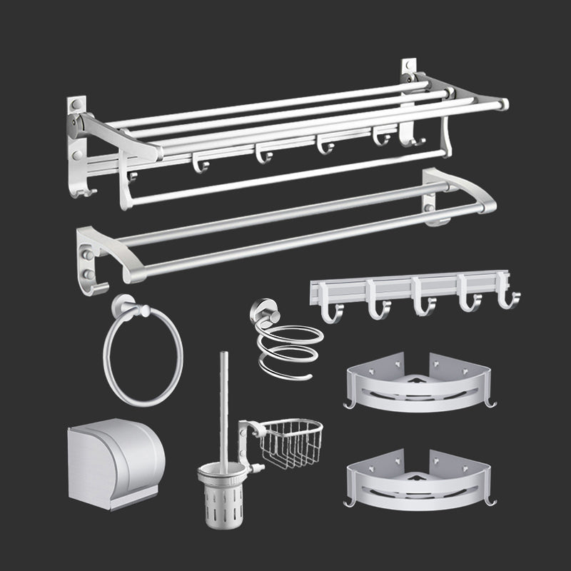 Modern Bathroom Accessories Hardware Set Silver Bathroom Accessory Kit 9-Piece Set (Toilet Paper Holder) Clearhalo 'Bathroom Hardware Sets' 'Bathroom Hardware' 'Bathroom Remodel & Bathroom Fixtures' 'bathroom_hardware_sets' 'Home Improvement' 'home_improvement' 'home_improvement_bathroom_hardware_sets' 7116813