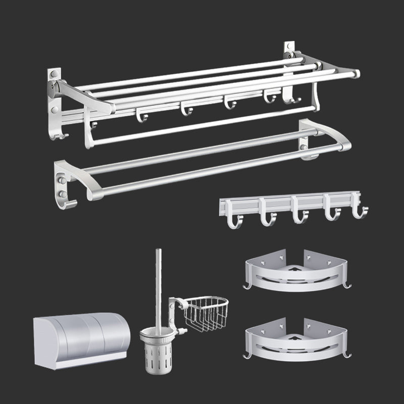 Modern Bathroom Accessories Hardware Set Silver Bathroom Accessory Kit 7-Piece Set (Tissue Box) Clearhalo 'Bathroom Hardware Sets' 'Bathroom Hardware' 'Bathroom Remodel & Bathroom Fixtures' 'bathroom_hardware_sets' 'Home Improvement' 'home_improvement' 'home_improvement_bathroom_hardware_sets' 7116814