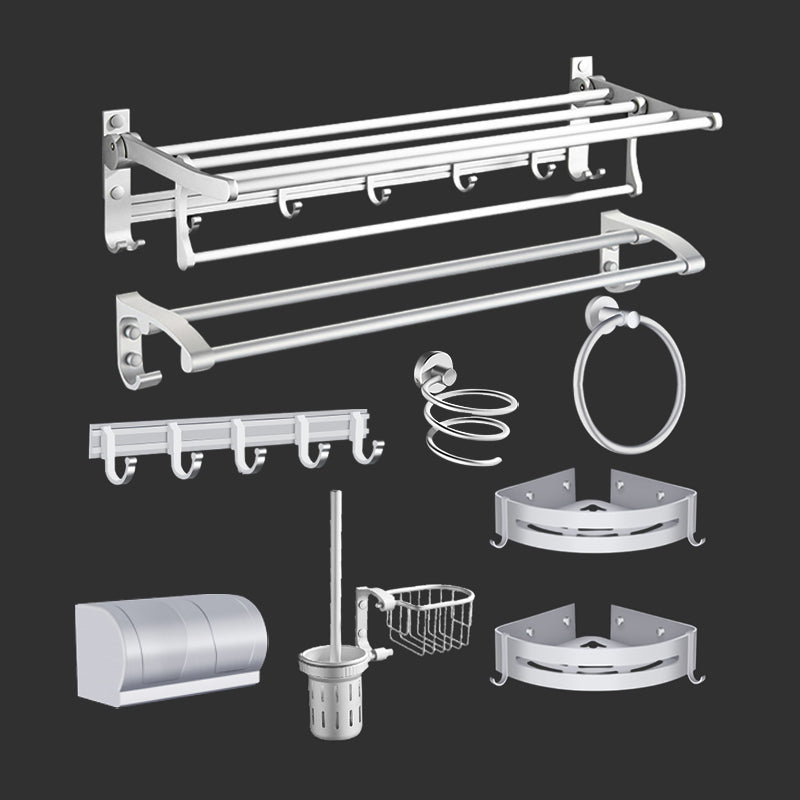 Modern Bathroom Accessories Hardware Set Silver Bathroom Accessory Kit 9-Piece Set (Tissue Box) Clearhalo 'Bathroom Hardware Sets' 'Bathroom Hardware' 'Bathroom Remodel & Bathroom Fixtures' 'bathroom_hardware_sets' 'Home Improvement' 'home_improvement' 'home_improvement_bathroom_hardware_sets' 7116815