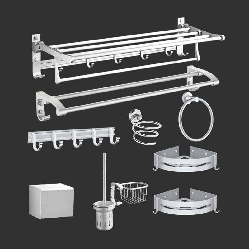 Modern Bathroom Accessories Hardware Set Silver Bathroom Accessory Kit 9-Piece Set (Square Tissue Box) Clearhalo 'Bathroom Hardware Sets' 'Bathroom Hardware' 'Bathroom Remodel & Bathroom Fixtures' 'bathroom_hardware_sets' 'Home Improvement' 'home_improvement' 'home_improvement_bathroom_hardware_sets' 7116816