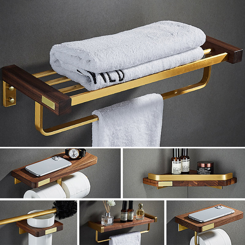 6-Piece Walnut Bathroom Accessory Set Metal Gold Bath Hardware Set Clearhalo 'Bathroom Hardware Sets' 'Bathroom Hardware' 'Bathroom Remodel & Bathroom Fixtures' 'bathroom_hardware_sets' 'Home Improvement' 'home_improvement' 'home_improvement_bathroom_hardware_sets' 7116821