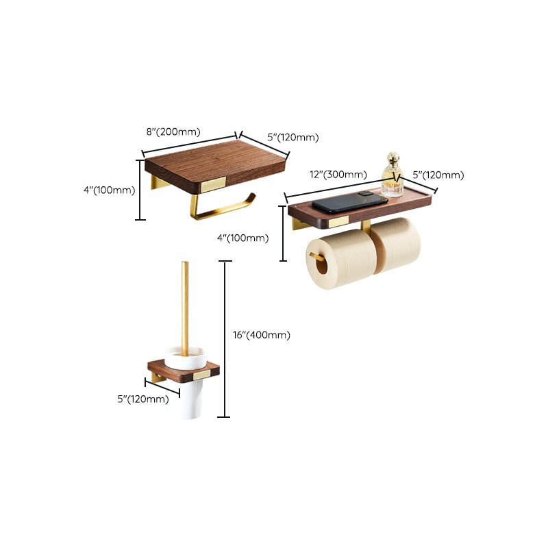 6-Piece Walnut Bathroom Accessory Set Metal Gold Bath Hardware Set Clearhalo 'Bathroom Hardware Sets' 'Bathroom Hardware' 'Bathroom Remodel & Bathroom Fixtures' 'bathroom_hardware_sets' 'Home Improvement' 'home_improvement' 'home_improvement_bathroom_hardware_sets' 7116852