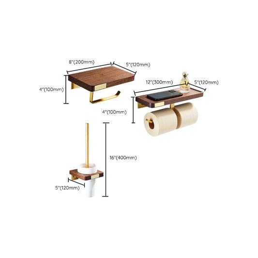 6-Piece Walnut Bathroom Accessory Set Metal Gold Bath Hardware Set Clearhalo 'Bathroom Hardware Sets' 'Bathroom Hardware' 'Bathroom Remodel & Bathroom Fixtures' 'bathroom_hardware_sets' 'Home Improvement' 'home_improvement' 'home_improvement_bathroom_hardware_sets' 7116852