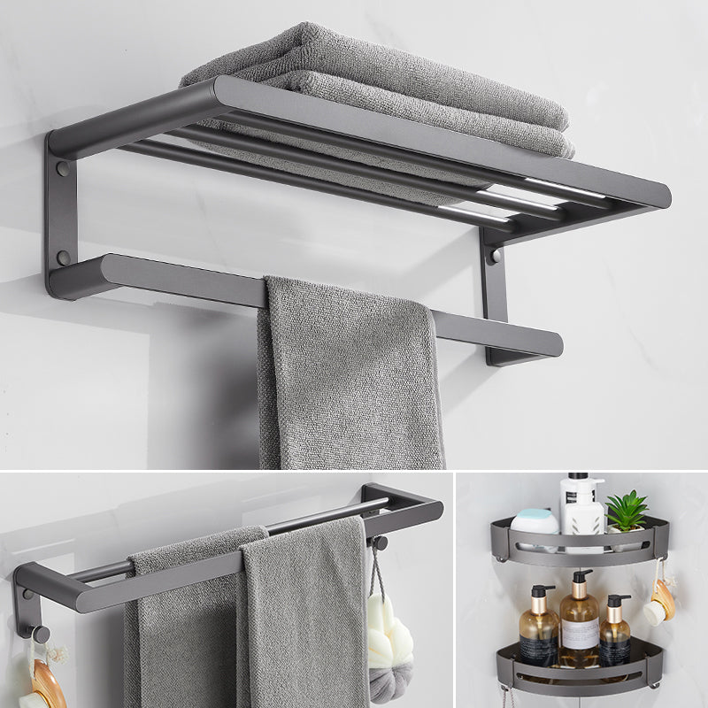 Grey Bathroom Accessory Kit Modern Bathroom Accessories Hardware Set Double Bars 4-Piece Set (Towel Bar) Clearhalo 'Bathroom Hardware Sets' 'Bathroom Hardware' 'Bathroom Remodel & Bathroom Fixtures' 'bathroom_hardware_sets' 'Home Improvement' 'home_improvement' 'home_improvement_bathroom_hardware_sets' 7116870