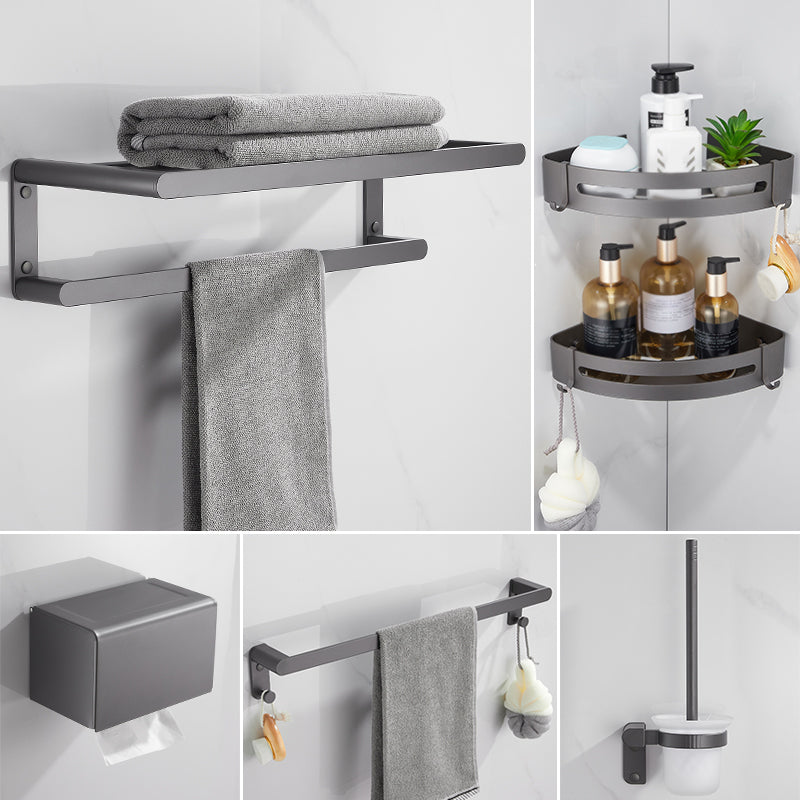 Grey Bathroom Accessory Kit Modern Bathroom Accessories Hardware Set Single Pole 5-Piece Set (Towel Holder) Clearhalo 'Bathroom Hardware Sets' 'Bathroom Hardware' 'Bathroom Remodel & Bathroom Fixtures' 'bathroom_hardware_sets' 'Home Improvement' 'home_improvement' 'home_improvement_bathroom_hardware_sets' 7116879