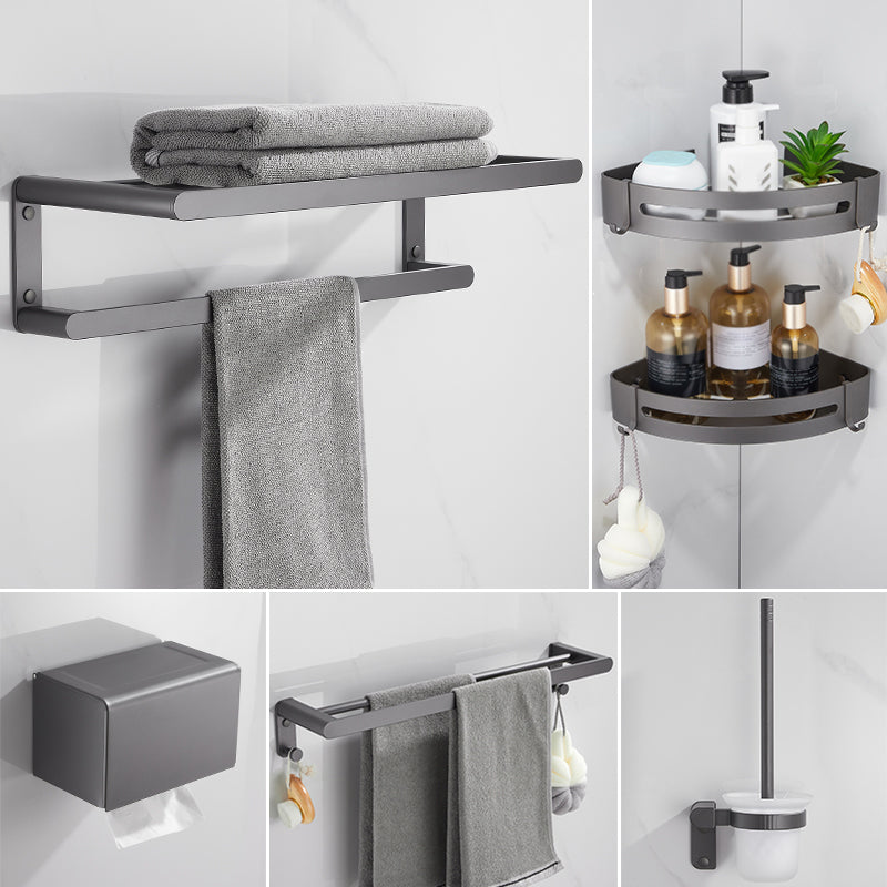 Grey Bathroom Accessory Kit Modern Bathroom Accessories Hardware Set Double Rods 5-Piece Set (Towel Holder) Clearhalo 'Bathroom Hardware Sets' 'Bathroom Hardware' 'Bathroom Remodel & Bathroom Fixtures' 'bathroom_hardware_sets' 'Home Improvement' 'home_improvement' 'home_improvement_bathroom_hardware_sets' 7116880