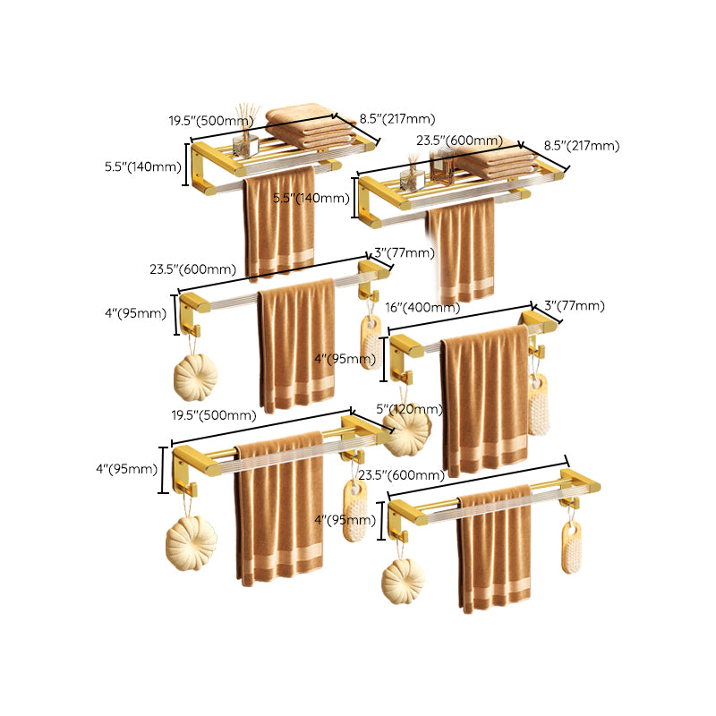 Modern 7-Piece Bathroom Accessory Set Metal Bathroom Set in Gold Clearhalo 'Bathroom Hardware Sets' 'Bathroom Hardware' 'Bathroom Remodel & Bathroom Fixtures' 'bathroom_hardware_sets' 'Home Improvement' 'home_improvement' 'home_improvement_bathroom_hardware_sets' 7117029