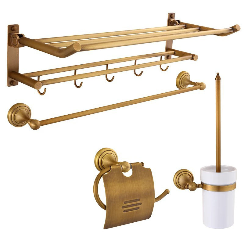 4-Piece Traditional Bathroom Accessory Set Gold Brass Bathroom Accessories Hardware Set 4-Piece Set Clearhalo 'Bathroom Hardware Sets' 'Bathroom Hardware' 'Bathroom Remodel & Bathroom Fixtures' 'bathroom_hardware_sets' 'Home Improvement' 'home_improvement' 'home_improvement_bathroom_hardware_sets' 7117111