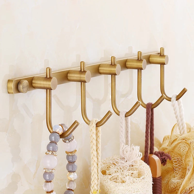 4-Piece Traditional Bathroom Accessory Set Gold Brass Bathroom Accessories Hardware Set Towel/Robe Hook (Row Hooks) Clearhalo 'Bathroom Hardware Sets' 'Bathroom Hardware' 'Bathroom Remodel & Bathroom Fixtures' 'bathroom_hardware_sets' 'Home Improvement' 'home_improvement' 'home_improvement_bathroom_hardware_sets' 7117117