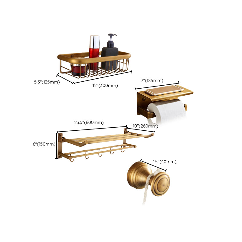 4-Piece Traditional Bathroom Accessory Set Gold Brass Bathroom Accessories Hardware Set Clearhalo 'Bathroom Hardware Sets' 'Bathroom Hardware' 'Bathroom Remodel & Bathroom Fixtures' 'bathroom_hardware_sets' 'Home Improvement' 'home_improvement' 'home_improvement_bathroom_hardware_sets' 7117126