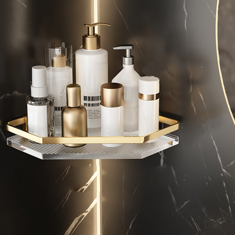 Metal and Acrylic Bathroom Accessory Set Transparent Bathroom Hardware Triangular Bath Shelf Clearhalo 'Bathroom Hardware Sets' 'Bathroom Hardware' 'Bathroom Remodel & Bathroom Fixtures' 'bathroom_hardware_sets' 'Home Improvement' 'home_improvement' 'home_improvement_bathroom_hardware_sets' 7117167