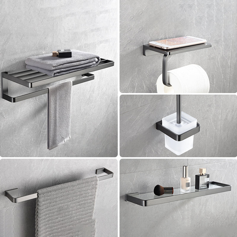 Grey Metal Modern Bathroom Accessory As Individual Or As a Set Single Rod 5-Piece Set (24-inch) Clearhalo 'Bathroom Hardware Sets' 'Bathroom Hardware' 'Bathroom Remodel & Bathroom Fixtures' 'bathroom_hardware_sets' 'Home Improvement' 'home_improvement' 'home_improvement_bathroom_hardware_sets' 7117259