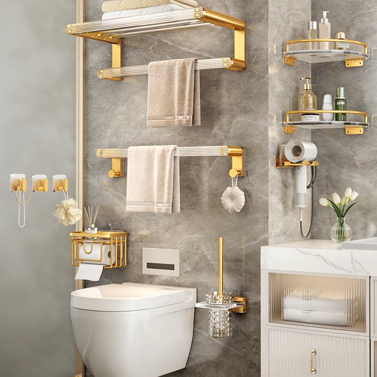 Modern Golden Bathroom Accessory As Individual Or As a Set with Bath Shelf Clearhalo 'Bathroom Hardware Sets' 'Bathroom Hardware' 'Bathroom Remodel & Bathroom Fixtures' 'bathroom_hardware_sets' 'Home Improvement' 'home_improvement' 'home_improvement_bathroom_hardware_sets' 7117315