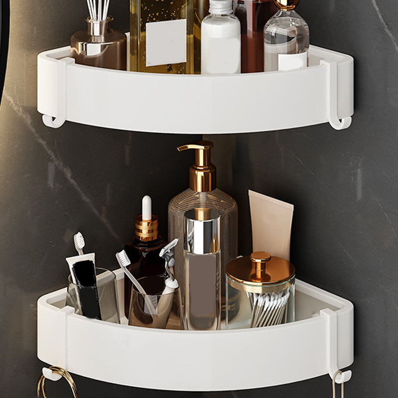 Modern White Finish Bathroom Accessory Set with Bath Shelf/Towel Bar/Robe Hooks 2-Piece Set (Triangular Bath Shelf) Clearhalo 'Bathroom Hardware Sets' 'Bathroom Hardware' 'Bathroom Remodel & Bathroom Fixtures' 'bathroom_hardware_sets' 'Home Improvement' 'home_improvement' 'home_improvement_bathroom_hardware_sets' 7117334