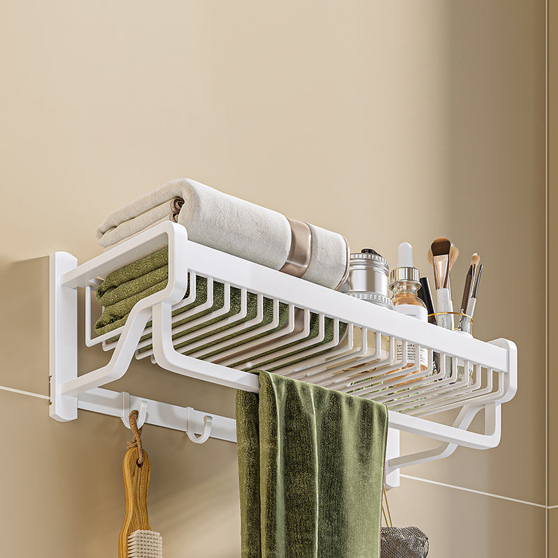 Modern White Finish Bathroom Accessory Set with Bath Shelf/Towel Bar/Robe Hooks Clearhalo 'Bathroom Hardware Sets' 'Bathroom Hardware' 'Bathroom Remodel & Bathroom Fixtures' 'bathroom_hardware_sets' 'Home Improvement' 'home_improvement' 'home_improvement_bathroom_hardware_sets' 7117339