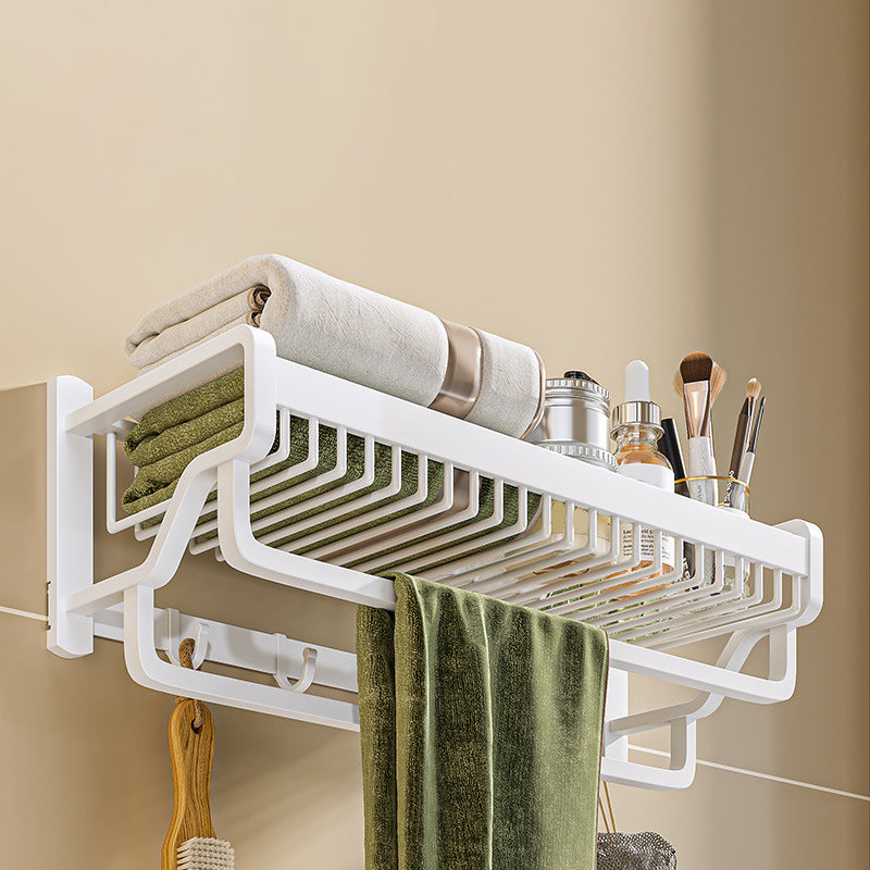 Modern White Finish Bathroom Accessory Set with Bath Shelf/Towel Bar/Robe Hooks Clearhalo 'Bathroom Hardware Sets' 'Bathroom Hardware' 'Bathroom Remodel & Bathroom Fixtures' 'bathroom_hardware_sets' 'Home Improvement' 'home_improvement' 'home_improvement_bathroom_hardware_sets' 7117340