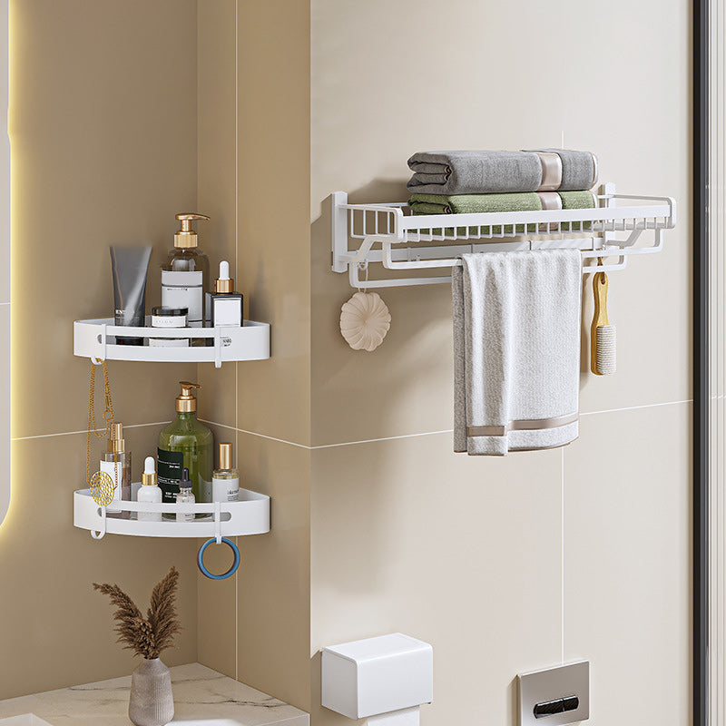 Modern White Finish Bathroom Accessory Set with Bath Shelf/Towel Bar/Robe Hooks Double Bars 4-Piece Set (Toilet Paper Holder) Clearhalo 'Bathroom Hardware Sets' 'Bathroom Hardware' 'Bathroom Remodel & Bathroom Fixtures' 'bathroom_hardware_sets' 'Home Improvement' 'home_improvement' 'home_improvement_bathroom_hardware_sets' 7117349