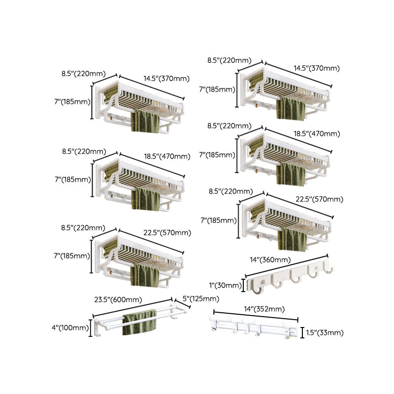 Modern White Finish Bathroom Accessory Set with Bath Shelf/Towel Bar/Robe Hooks Clearhalo 'Bathroom Hardware Sets' 'Bathroom Hardware' 'Bathroom Remodel & Bathroom Fixtures' 'bathroom_hardware_sets' 'Home Improvement' 'home_improvement' 'home_improvement_bathroom_hardware_sets' 7117357