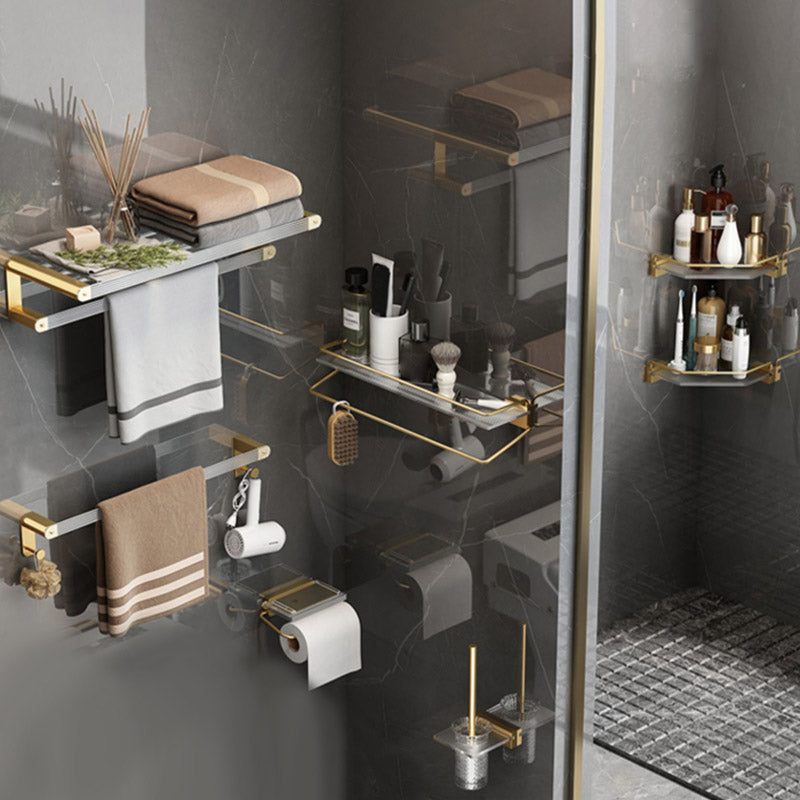 Modern Bathroom Accessory Set Bath Shelf Gold Towel Bar Bath Hardware Set 7-Piece Set (Single Rod) Clearhalo 'Bathroom Hardware Sets' 'Bathroom Hardware' 'Bathroom Remodel & Bathroom Fixtures' 'bathroom_hardware_sets' 'Home Improvement' 'home_improvement' 'home_improvement_bathroom_hardware_sets' 7117369